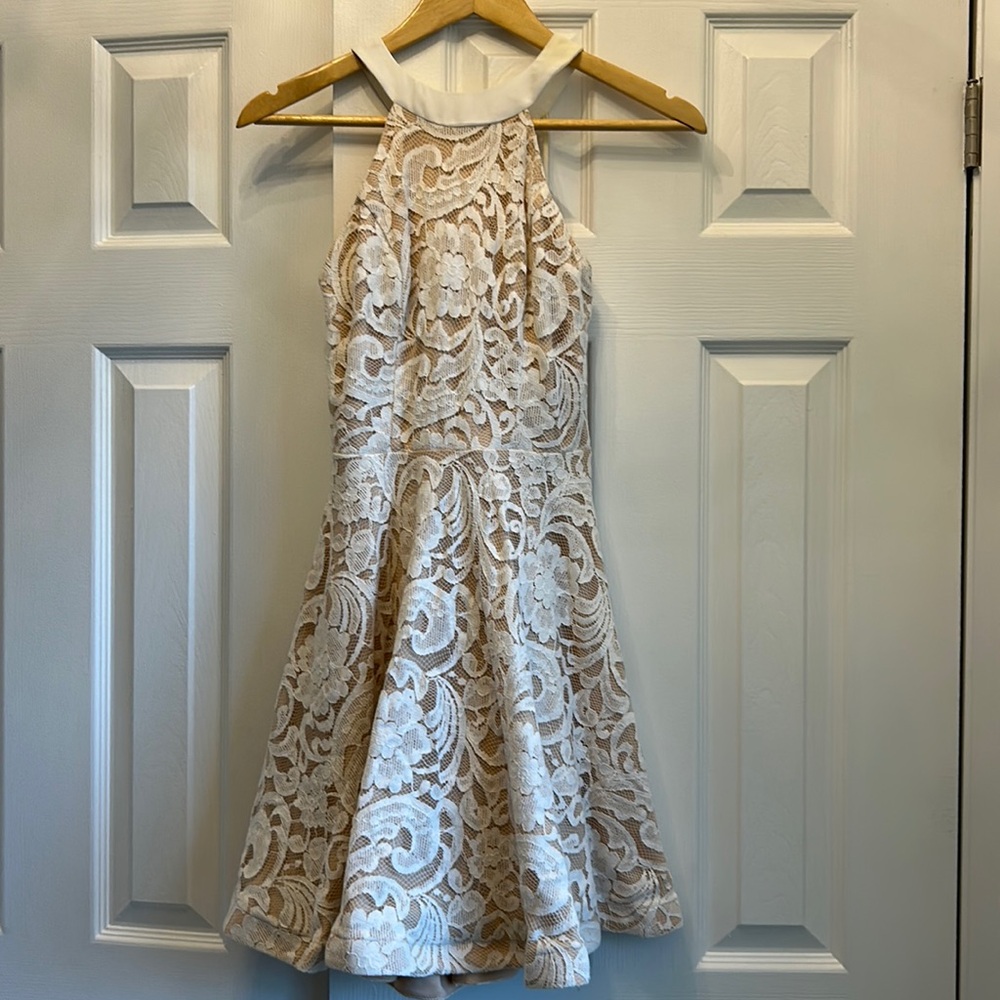 Beautiful dress white design with nude background